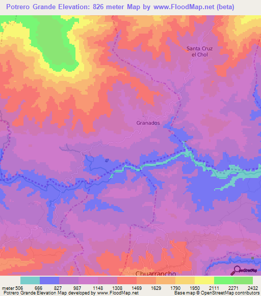 Potrero Grande,Guatemala Elevation Map