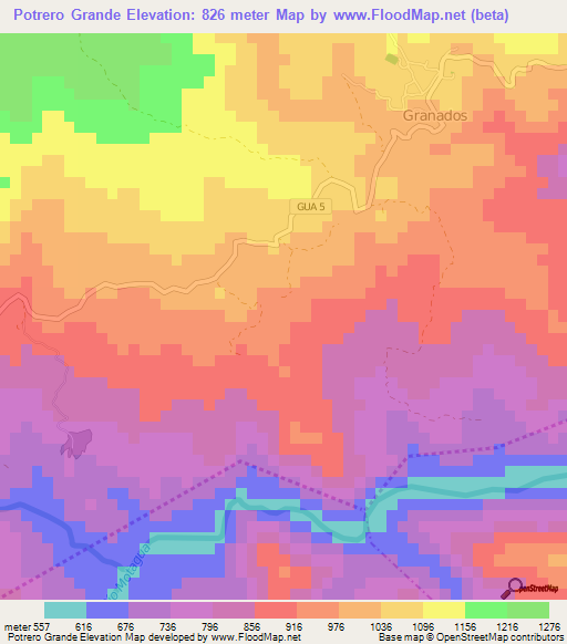 Potrero Grande,Guatemala Elevation Map