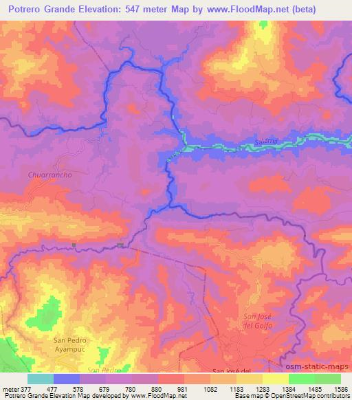 Potrero Grande,Guatemala Elevation Map