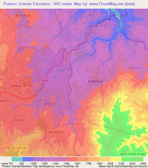 Potrero Grande,Guatemala Elevation Map