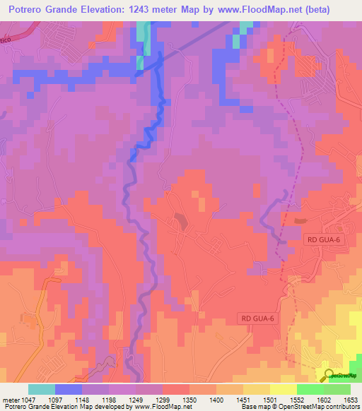 Potrero Grande,Guatemala Elevation Map