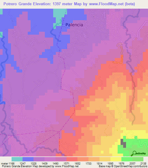 Potrero Grande,Guatemala Elevation Map