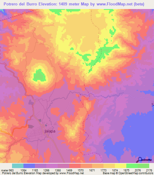 Potrero del Burro,Guatemala Elevation Map