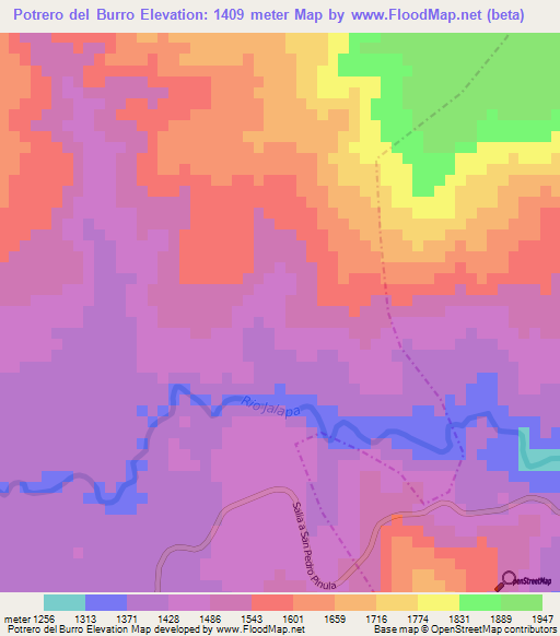 Potrero del Burro,Guatemala Elevation Map