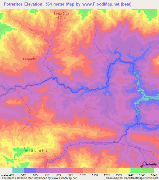 Potreritos,Guatemala Elevation Map