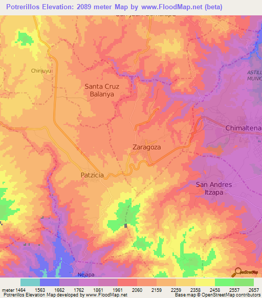 Potrerillos,Guatemala Elevation Map