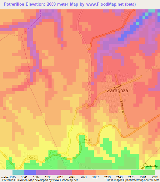 Potrerillos,Guatemala Elevation Map