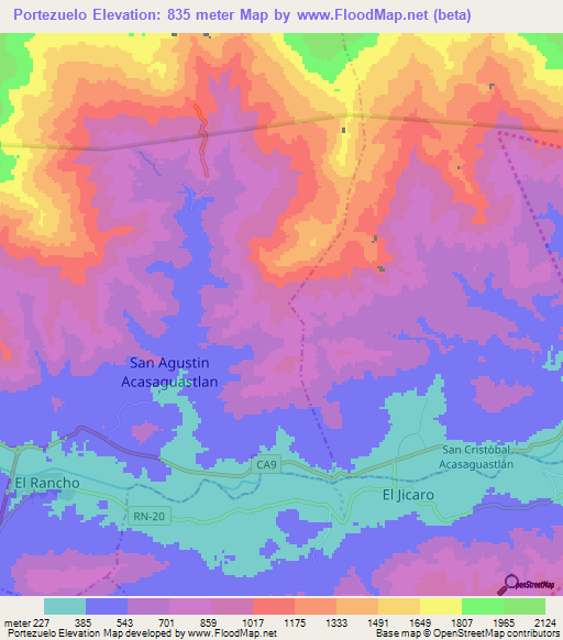 Portezuelo,Guatemala Elevation Map