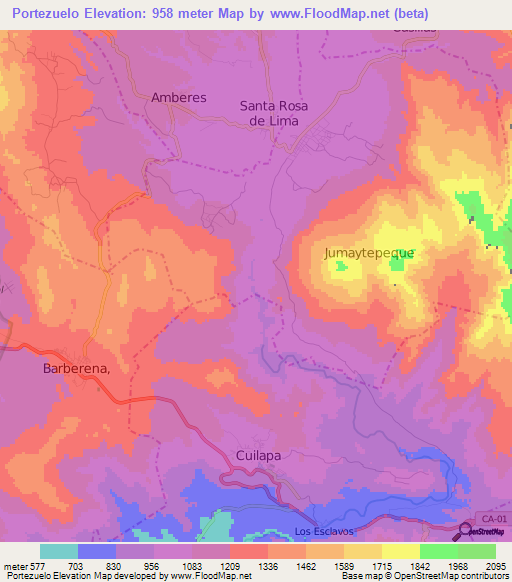 Portezuelo,Guatemala Elevation Map