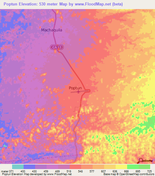 Poptun,Guatemala Elevation Map