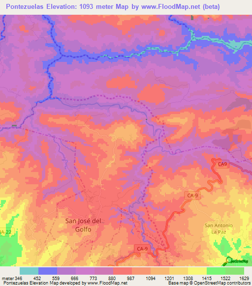 Pontezuelas,Guatemala Elevation Map