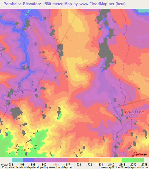 Pombalse,Guatemala Elevation Map