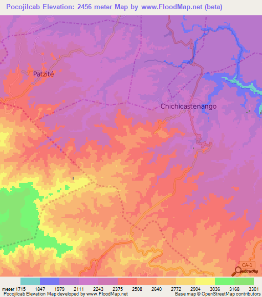 Pocojilcab,Guatemala Elevation Map