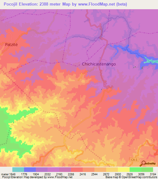 Pocojil,Guatemala Elevation Map