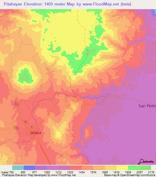 Pitahayas,Guatemala Elevation Map