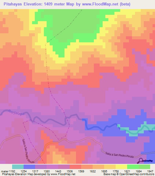 Pitahayas,Guatemala Elevation Map