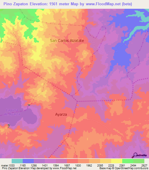 Pino Zapaton,Guatemala Elevation Map