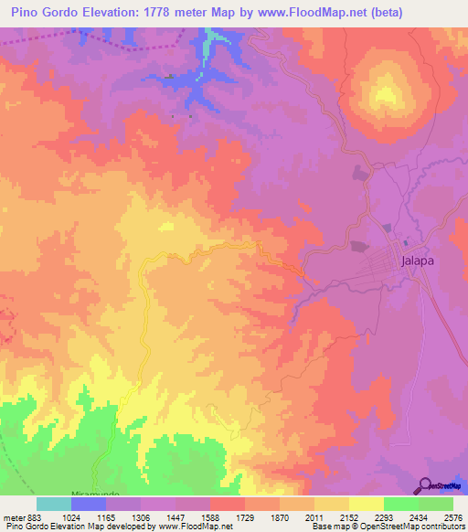 Pino Gordo,Guatemala Elevation Map