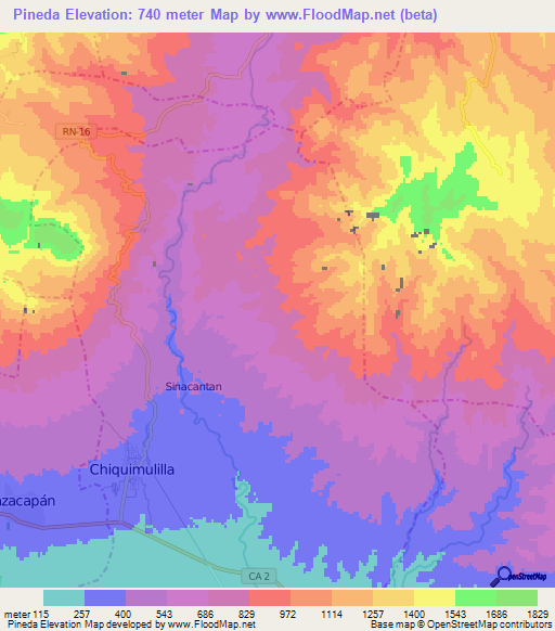 Pineda,Guatemala Elevation Map