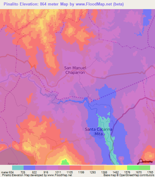 Pinalito,Guatemala Elevation Map