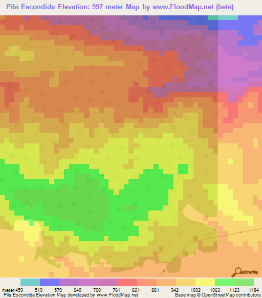 Pila Escondida,Guatemala Elevation Map