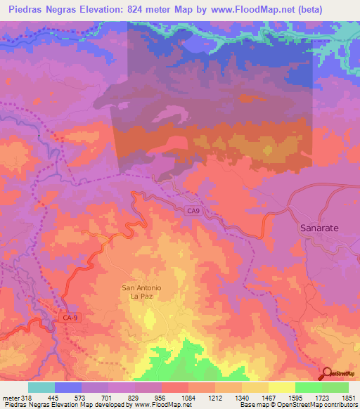 Piedras Negras,Guatemala Elevation Map