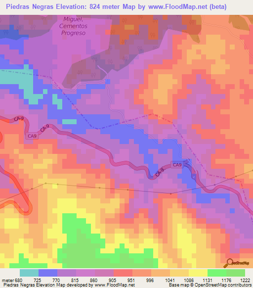 Piedras Negras,Guatemala Elevation Map