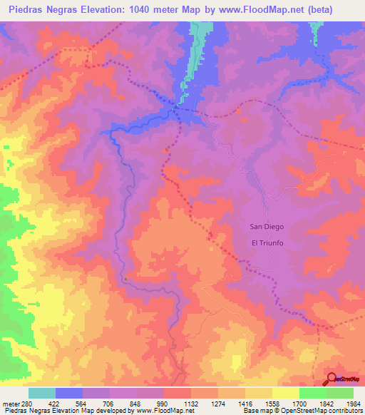 Piedras Negras,Guatemala Elevation Map