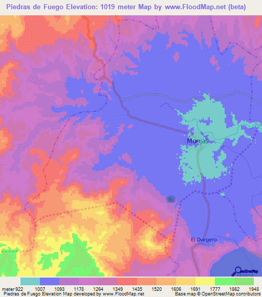 Piedras de Fuego,Guatemala Elevation Map