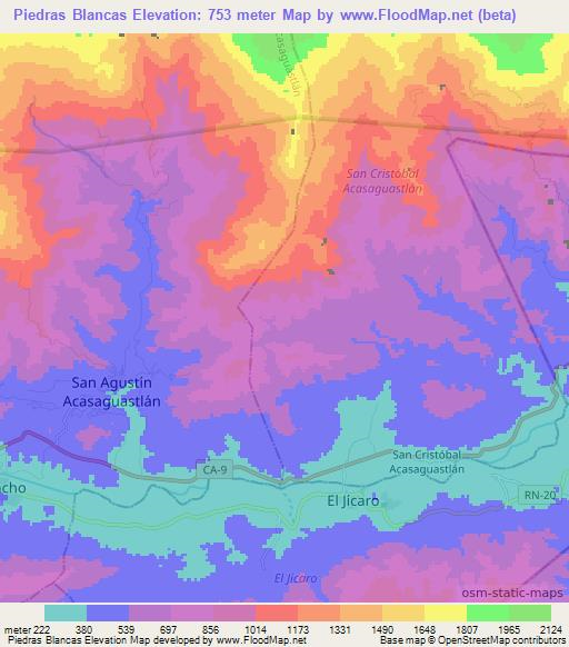 Piedras Blancas,Guatemala Elevation Map