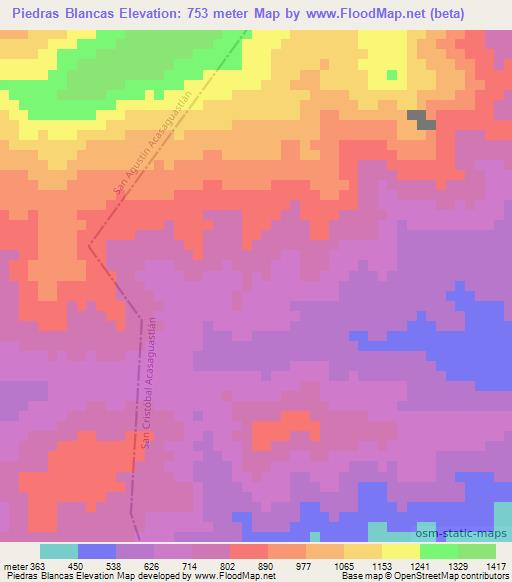 Piedras Blancas,Guatemala Elevation Map