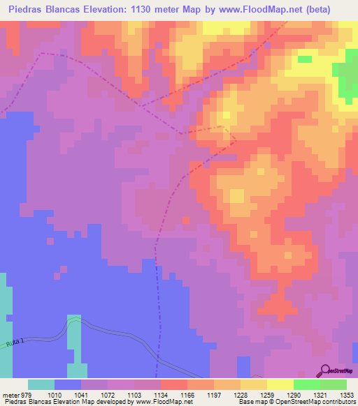 Piedras Blancas,Guatemala Elevation Map