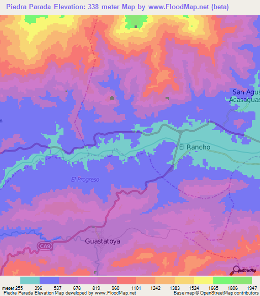 Piedra Parada,Guatemala Elevation Map