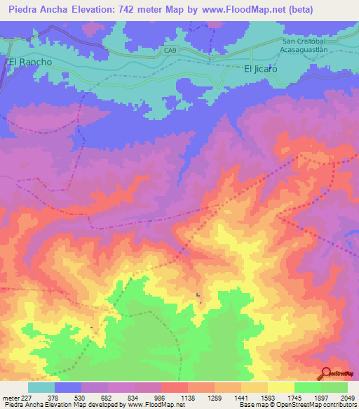 Piedra Ancha,Guatemala Elevation Map