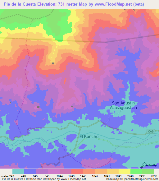 Pie de la Cuesta,Guatemala Elevation Map