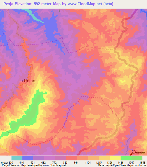 Pexja,Guatemala Elevation Map