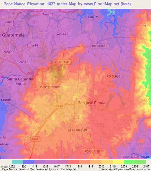 Pepe Nance,Guatemala Elevation Map