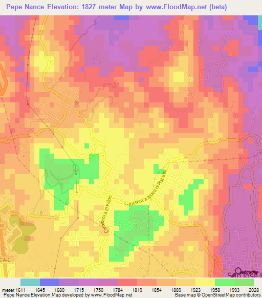 Pepe Nance,Guatemala Elevation Map