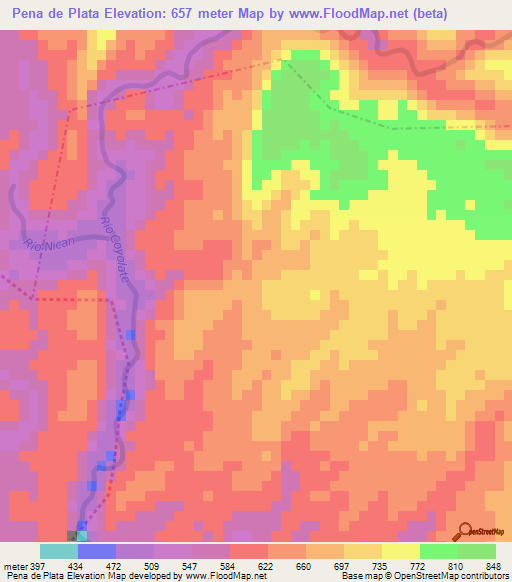 Pena de Plata,Guatemala Elevation Map