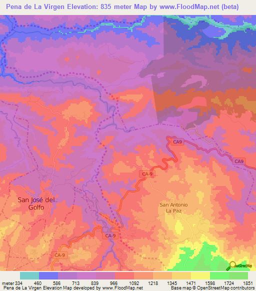 Pena de La Virgen,Guatemala Elevation Map