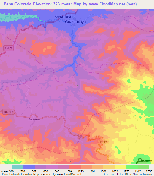 Pena Colorada,Guatemala Elevation Map