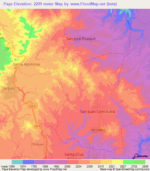 Paya,Guatemala Elevation Map