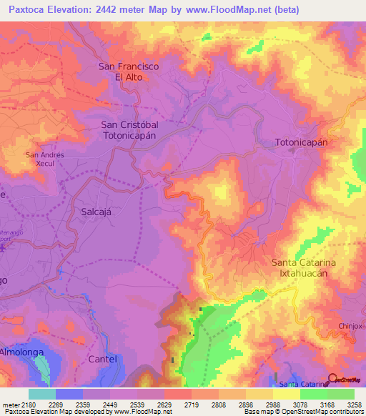 Paxtoca,Guatemala Elevation Map