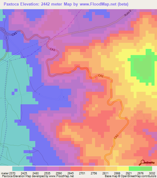 Paxtoca,Guatemala Elevation Map