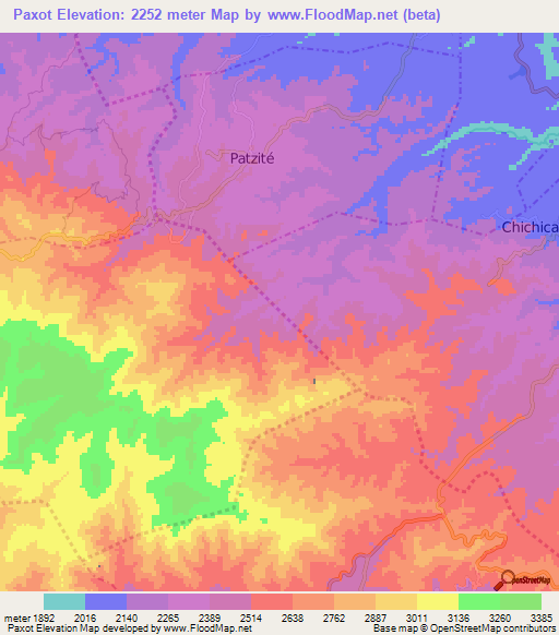 Paxot,Guatemala Elevation Map