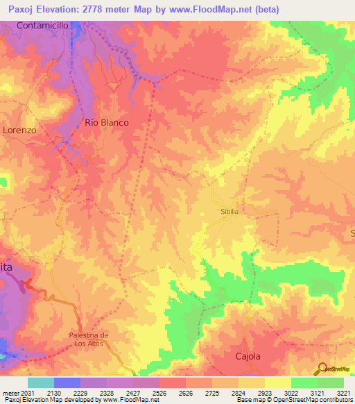 Paxoj,Guatemala Elevation Map