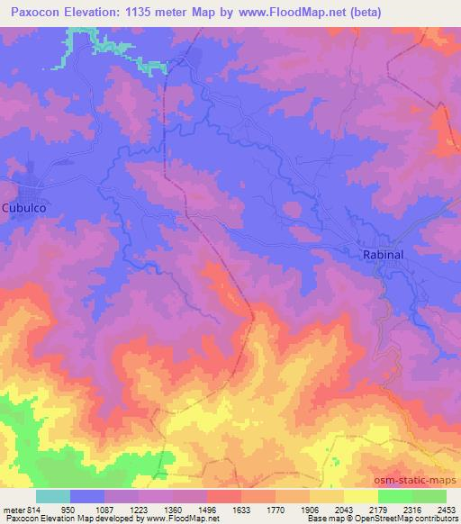 Paxocon,Guatemala Elevation Map