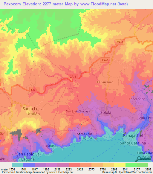 Paxocom,Guatemala Elevation Map