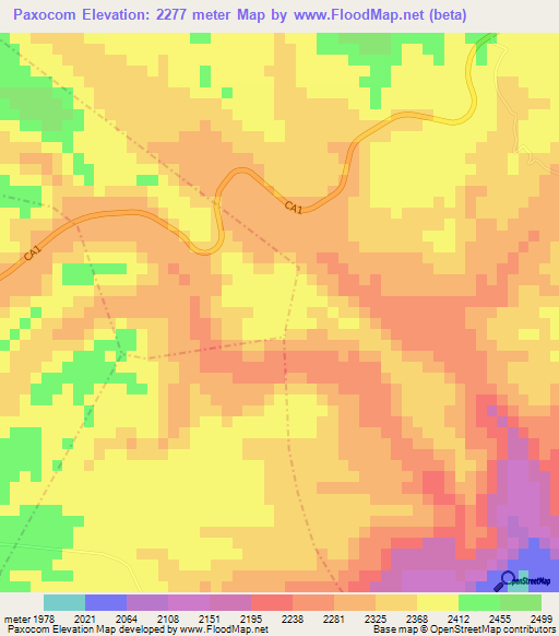 Paxocom,Guatemala Elevation Map