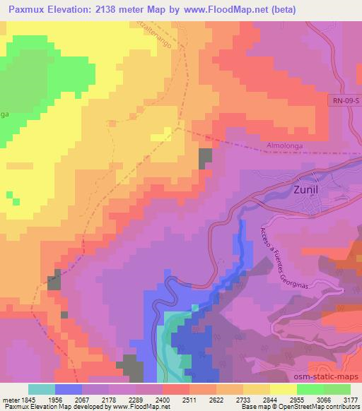 Paxmux,Guatemala Elevation Map